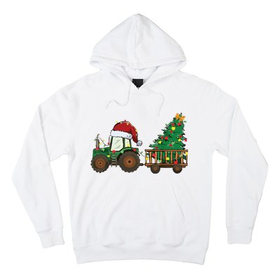 Christmas Farm Tractor Xmas Tree Lights Santa Hat Farmer Hoodie