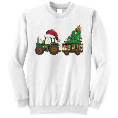 Christmas Farm Tractor Xmas Tree Lights Santa Hat Farmer Sweatshirt