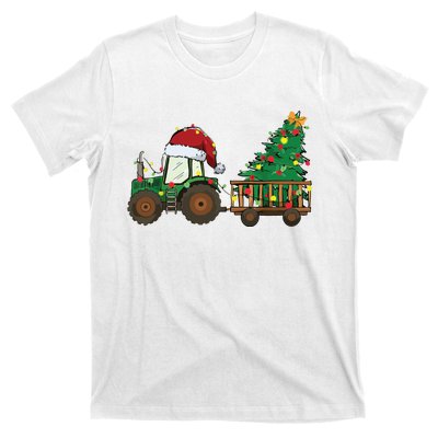 Christmas Farm Tractor Xmas Tree Lights Santa Hat Farmer T-Shirt