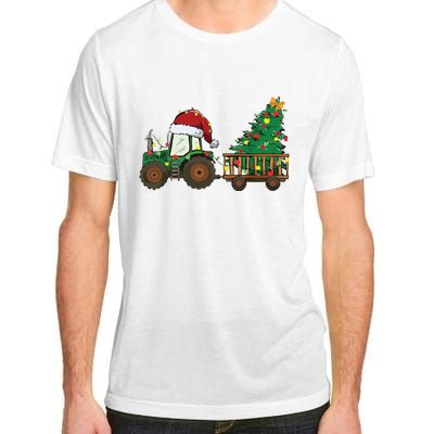 Christmas Farm Tractor Xmas Tree Lights Santa Hat Farmer Adult ChromaSoft Performance T-Shirt