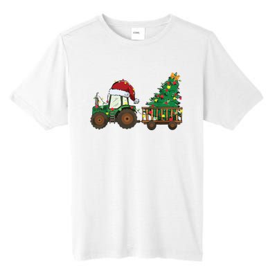 Christmas Farm Tractor Xmas Tree Lights Santa Hat Farmer Tall Fusion ChromaSoft Performance T-Shirt