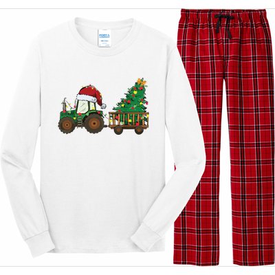 Christmas Farm Tractor Xmas Tree Lights Santa Hat Farmer Long Sleeve Pajama Set