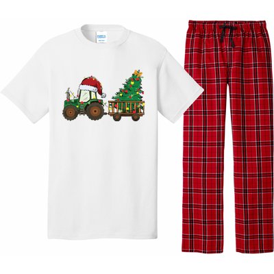 Christmas Farm Tractor Xmas Tree Lights Santa Hat Farmer Pajama Set