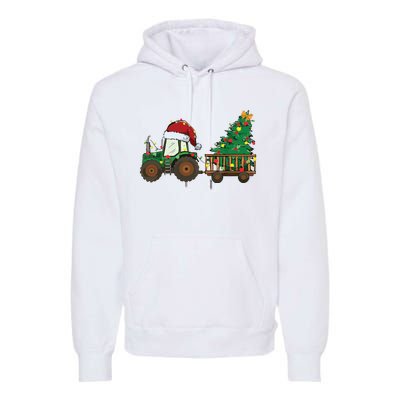 Christmas Farm Tractor Xmas Tree Lights Santa Hat Farmer Premium Hoodie