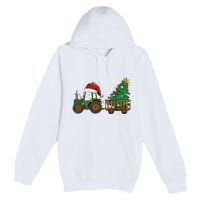 Christmas Farm Tractor Xmas Tree Lights Santa Hat Farmer Premium Pullover Hoodie