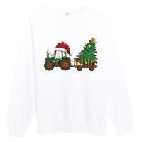 Christmas Farm Tractor Xmas Tree Lights Santa Hat Farmer Premium Crewneck Sweatshirt