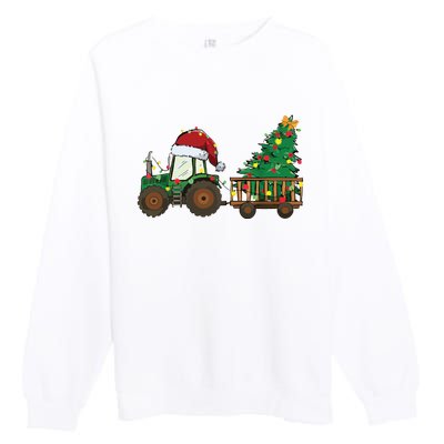 Christmas Farm Tractor Xmas Tree Lights Santa Hat Farmer Premium Crewneck Sweatshirt