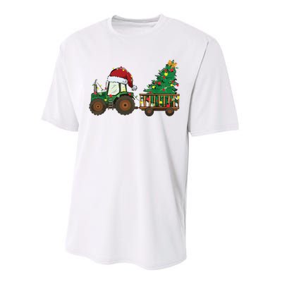 Christmas Farm Tractor Xmas Tree Lights Santa Hat Farmer Performance Sprint T-Shirt