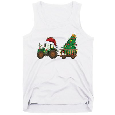 Christmas Farm Tractor Xmas Tree Lights Santa Hat Farmer Tank Top