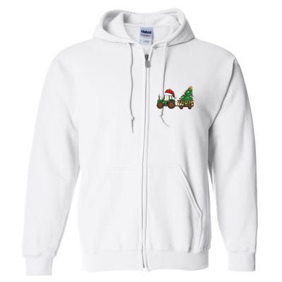 Christmas Farm Tractor Xmas Tree Lights Santa Hat Farmer Full Zip Hoodie