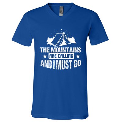 Camping Funny The Mountains Are Calling And I Must Go Gift V-Neck T-Shirt