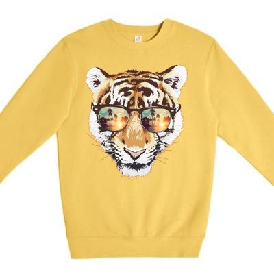 Cool Funny Tiger Tropical Sunglasses Premium Crewneck Sweatshirt