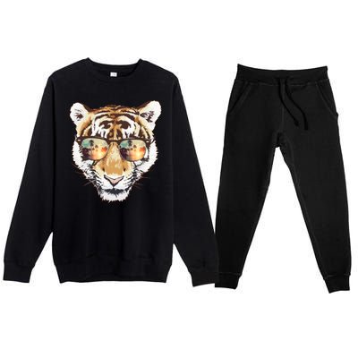 Cool Funny Tiger Tropical Sunglasses Premium Crewneck Sweatsuit Set