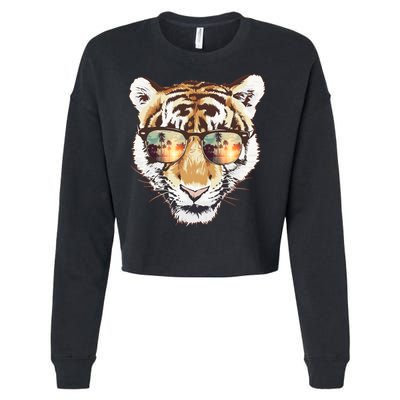 Cool Funny Tiger Tropical Sunglasses Cropped Pullover Crew