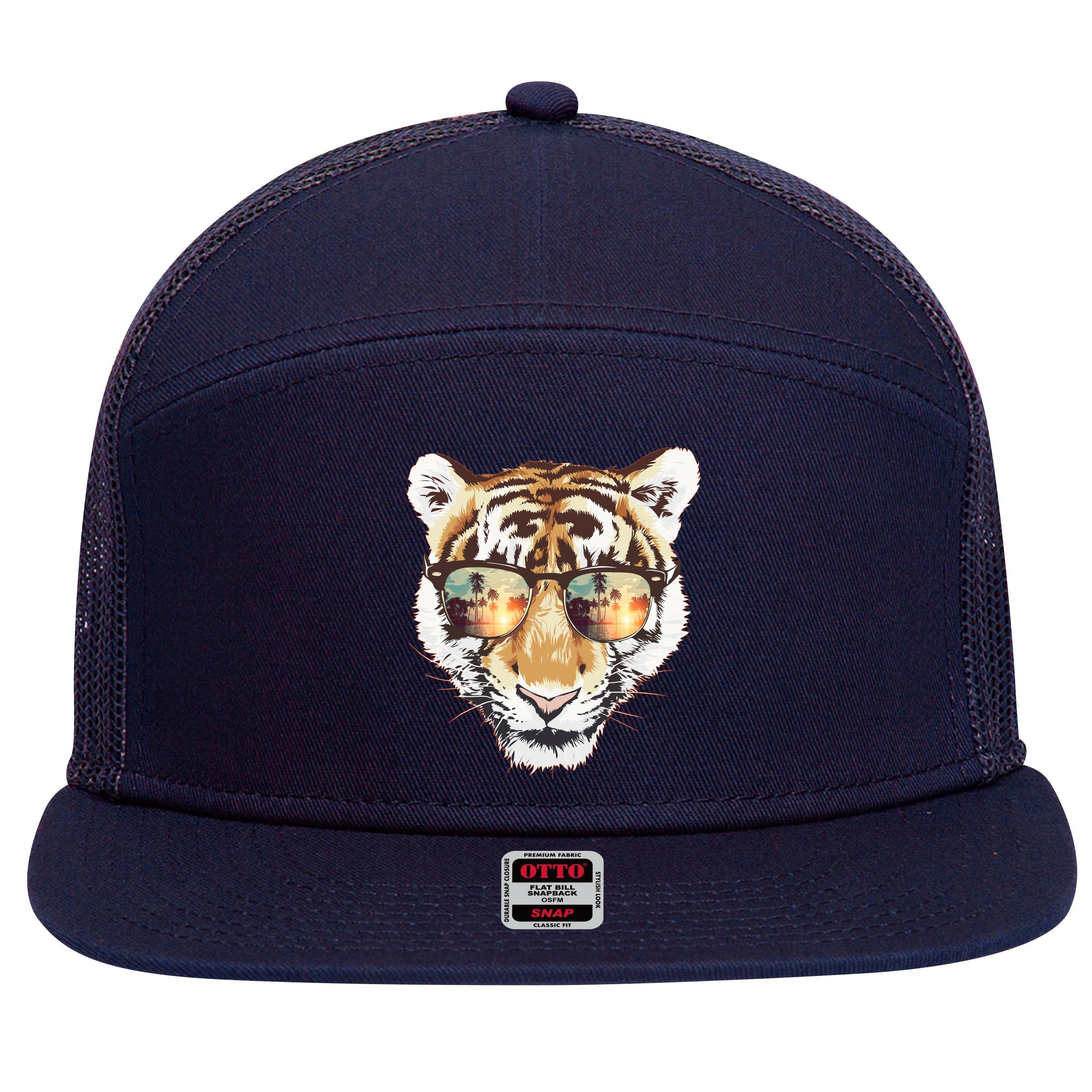 Cool Funny Tiger Tropical Sunglasses 7 Panel Mesh Trucker Snapback Hat