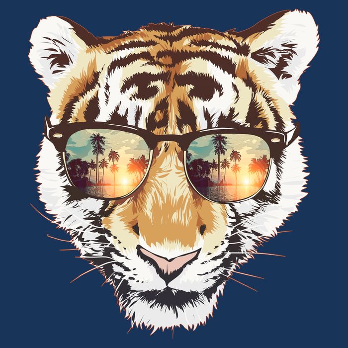 Cool Funny Tiger Tropical Sunglasses 7 Panel Mesh Trucker Snapback Hat