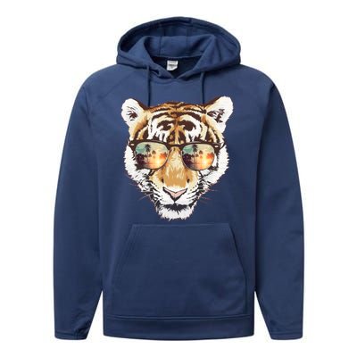 Cool Funny Tiger Tropical Sunglasses Performance Fleece Hoodie