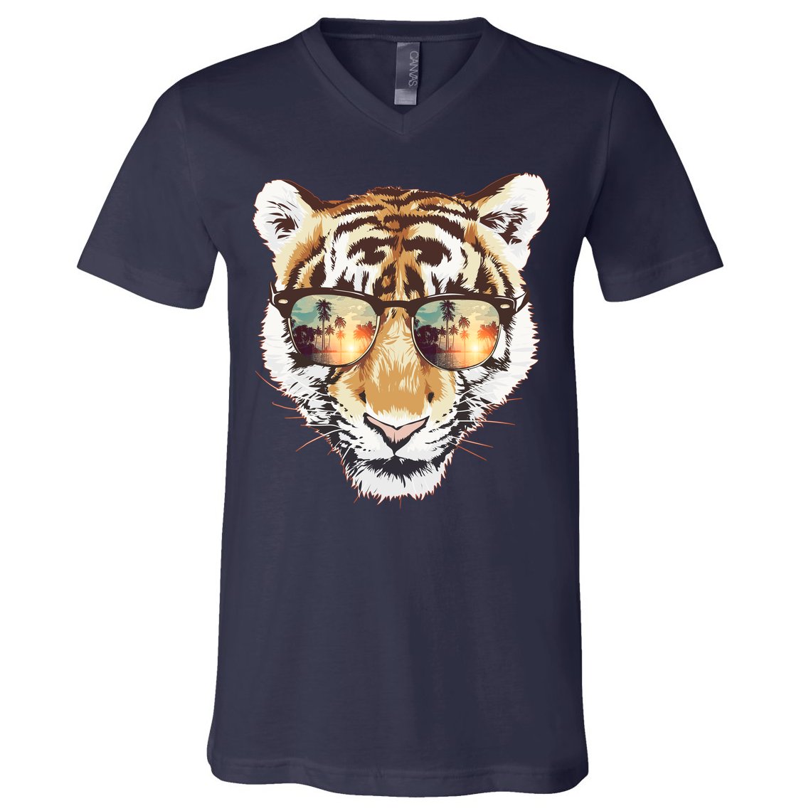 Cool Funny Tiger Tropical Sunglasses V-Neck T-Shirt
