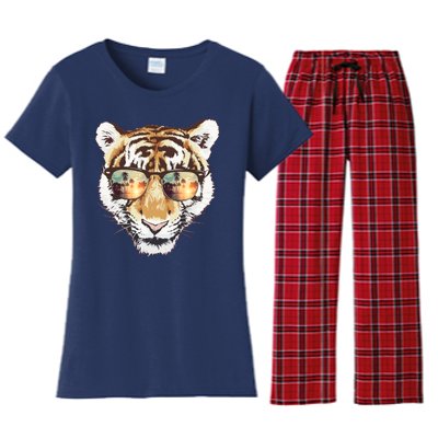 Cool Funny Tiger Tropical Sunglasses Women's Flannel Pajama Set