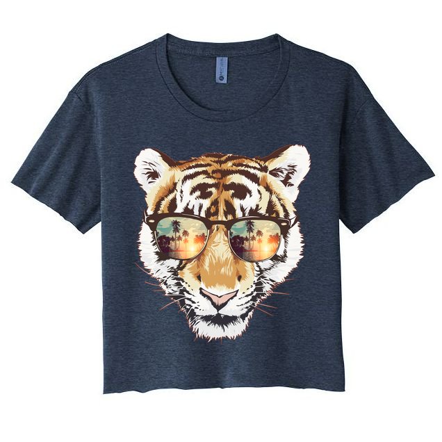 Cool Funny Tiger Tropical Sunglasses Crop Top