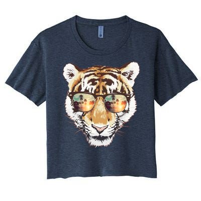 Cool Funny Tiger Tropical Sunglasses Women's Crop Top Tee