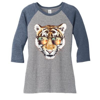 Cool Funny Tiger Tropical Sunglasses Women's Tri-Blend 3/4-Sleeve Raglan Shirt