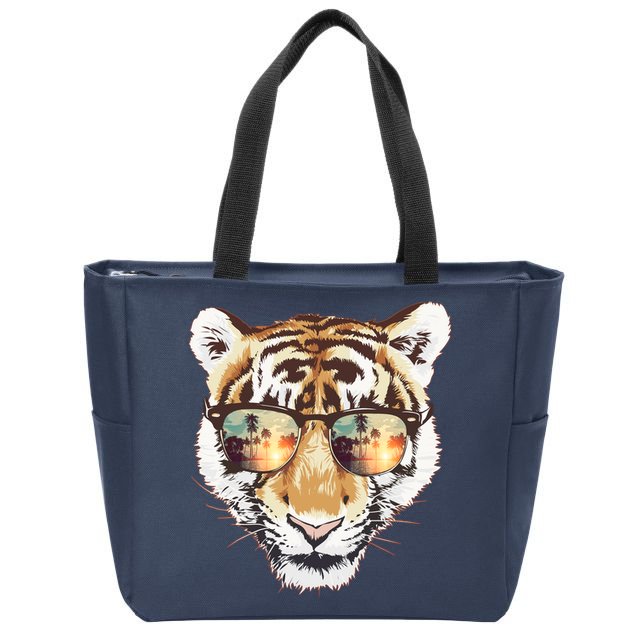 Cool Funny Tiger Tropical Sunglasses Zip Tote Bag