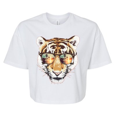 Cool Funny Tiger Tropical Sunglasses Bella+Canvas Jersey Crop Tee