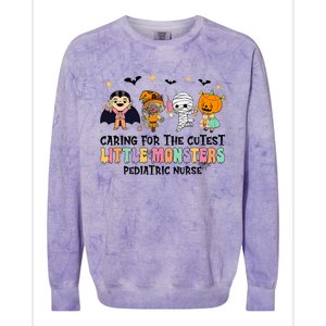 Caring For The Little Monsters Pediatric Nurse Halloween Colorblast Crewneck Sweatshirt