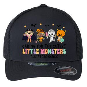 Caring For The Little Monsters Pediatric Nurse Halloween Flexfit Unipanel Trucker Cap