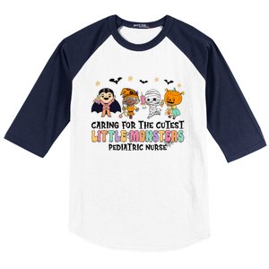 Caring For The Little Monsters Pediatric Nurse Halloween Baseball Sleeve Shirt