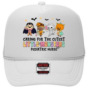 Caring For The Little Monsters Pediatric Nurse Halloween High Crown Mesh Back Trucker Hat