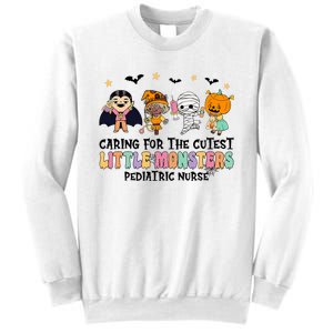 Caring For The Little Monsters Pediatric Nurse Halloween Sweatshirt