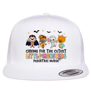 Caring For The Little Monsters Pediatric Nurse Halloween Flat Bill Trucker Hat