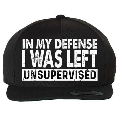 Cool Funny Tee In My Defense I Was Left Unsupervised Wool Snapback Cap