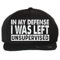 Cool Funny Tee In My Defense I Was Left Unsupervised Wool Snapback Cap