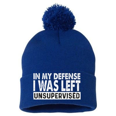 Cool Funny Tee In My Defense I Was Left Unsupervised Pom Pom 12in Knit Beanie
