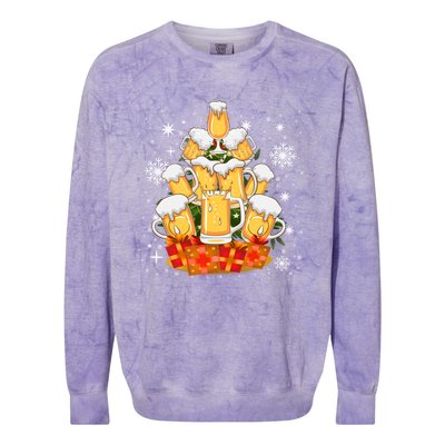 Christmas Fir Tree With Beer Ugly Xmas Beer Gift Colorblast Crewneck Sweatshirt