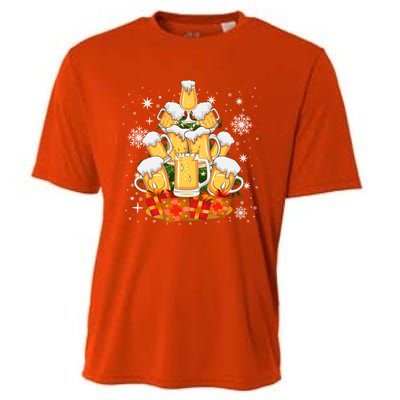 Christmas Fir Tree With Beer Ugly Xmas Beer Gift Cooling Performance Crew T-Shirt