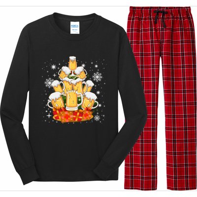 Christmas Fir Tree With Beer Ugly Xmas Beer Gift Long Sleeve Pajama Set