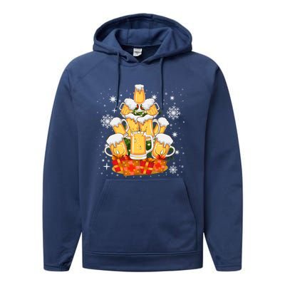 Christmas Fir Tree With Beer Ugly Xmas Beer Gift Performance Fleece Hoodie