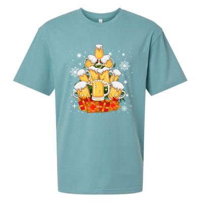 Christmas Fir Tree With Beer Ugly Xmas Beer Gift Sueded Cloud Jersey T-Shirt