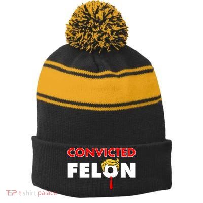 Convicted Felon Trump Stripe Pom Pom Beanie