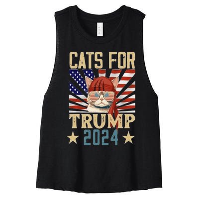 Cat For Trump 2024 Women's Racerback Cropped Tank