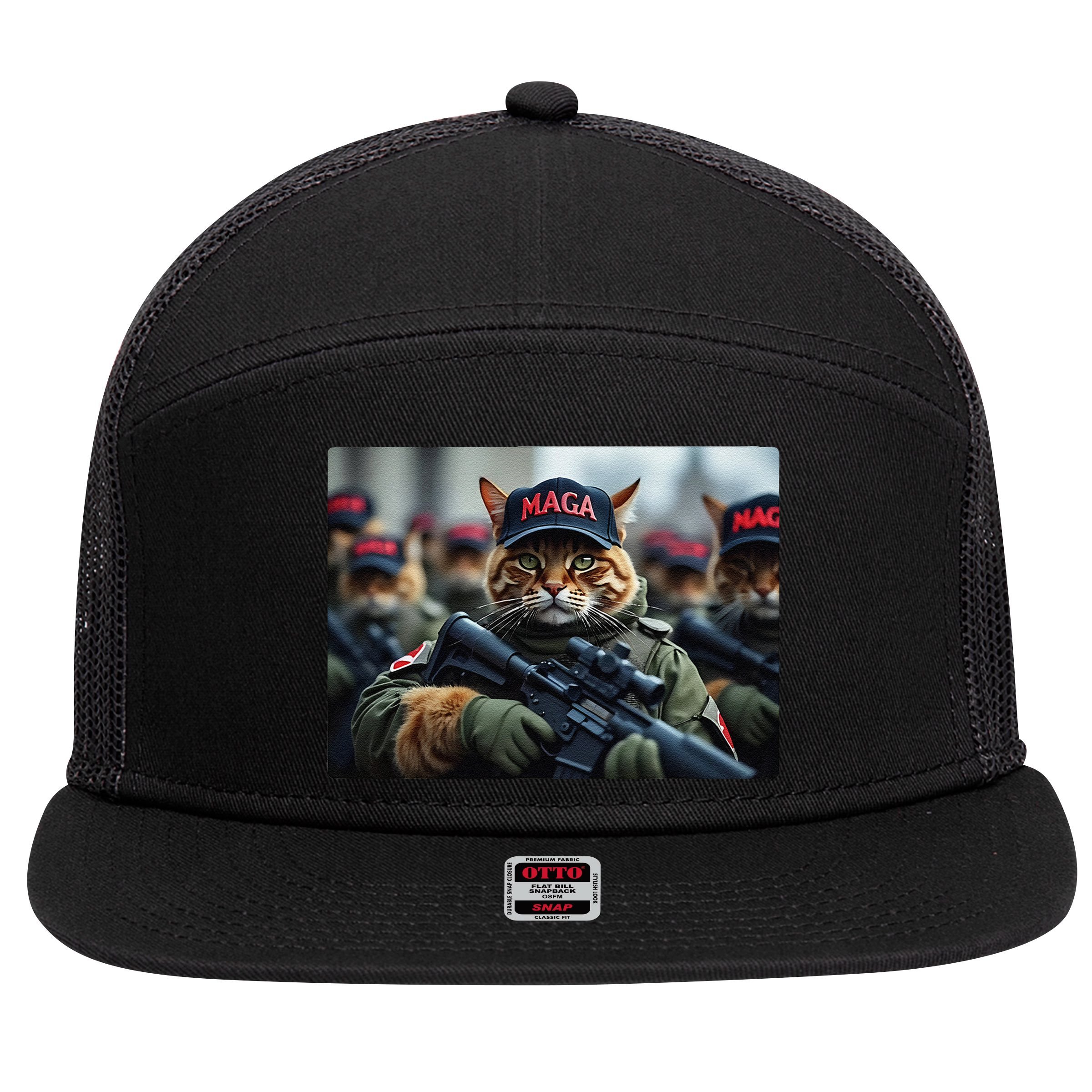 Cats For Trump Maga Army American Flag Patriotic Vote Trump Gift 7 Panel Mesh Trucker Snapback Hat
