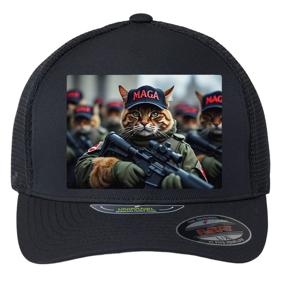 Cats For Trump Maga Army American Flag Patriotic Vote Trump Gift Flexfit Unipanel Trucker Cap