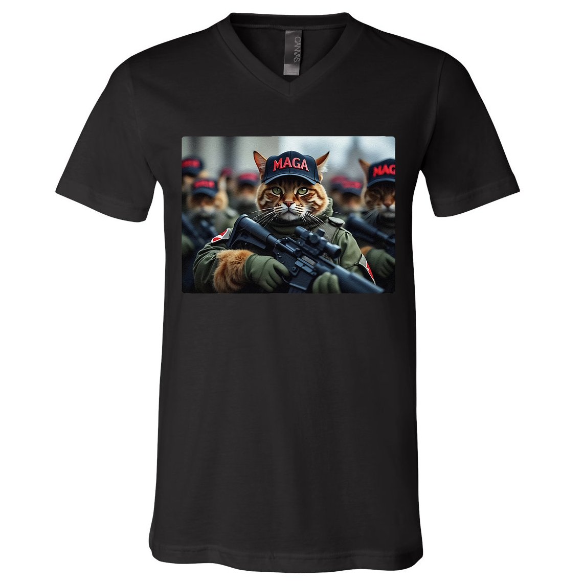 Cats For Trump Maga Army American Flag Patriotic Vote Trump Gift V-Neck T-Shirt