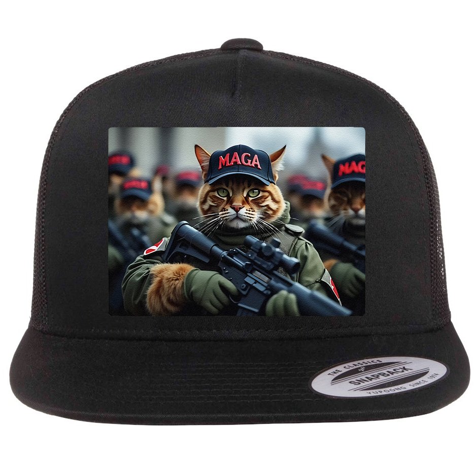 Cats For Trump Maga Army American Flag Patriotic Vote Trump Gift Flat Bill Trucker Hat
