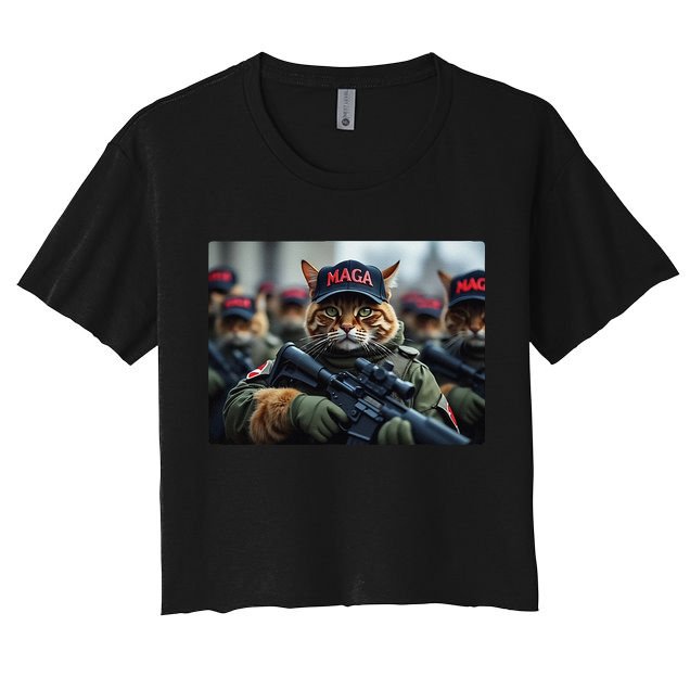 Cats For Trump Maga Army American Flag Patriotic Vote Trump Gift Women's Crop Top Tee