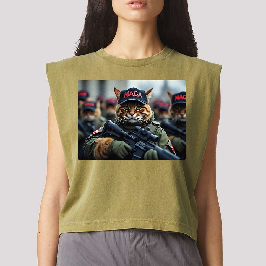 Cats For Trump Maga Army American Flag Patriotic Vote Trump Gift Garment-Dyed Women's Muscle Tee